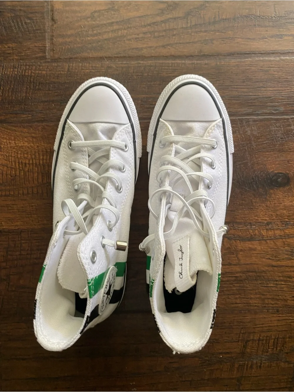 Converse Chuck Taylors White High-Top Kids Sneakers with Green Accent